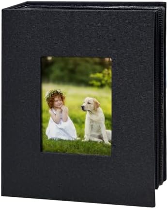 Photo Album 4x6 with 100 Pockets, Slip-in Picture Albums, Linen Cover Memory Book with Front Window, Black Page Vertical Photo Book for Wedding, Family, Anniversary, Baby, Vacation(Black) by HenPisen