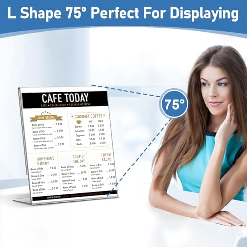 Acrylic Sign Holder 8.5x11 Inches, 10 Pack Clear Plastic Table Flyer Display Stand, L-Shape Vertical Menu Paper Holder Stand, Clear Picture Photo Flyer Display Stand for Restaurants, Store Fair,Office - Image 5