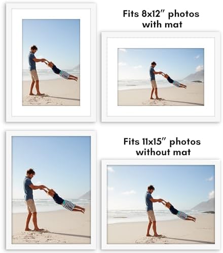 Americanflat 11x15 Picture Frame 5-Pack - Matted to 8x12 - White - Image 4