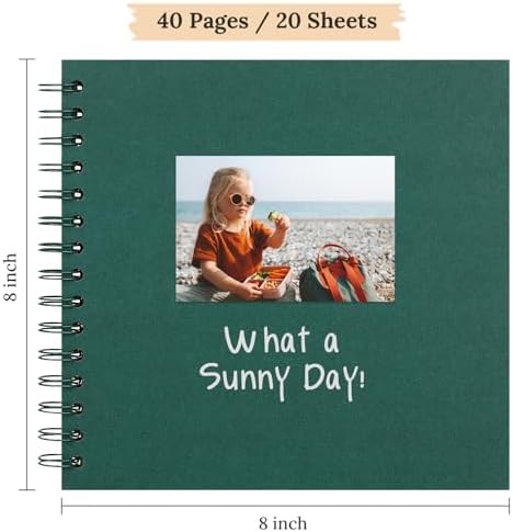 Scrapbook Photo Album 8"x8" 20 Sheets 40 Pages Hardcover Kraft Paper Green - Image 2