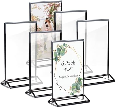 4x6 Picture Frames Acrylic Sign Holder 6 Pack Menu Stands, Double-sided Picture Stands for Wedding Table Numbers Holders, Table Top Display Wedding Sign Stand Vertical Flyer Holder, Black by Pansyling