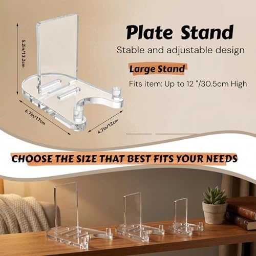 Acrylic Easel Display，Plate Stand for Display，Adjustable Clear Display Holder for 8" to 12" Platter, Book, Card, Frame, Picture, Artwork, Plaque ( Large-1pc 8"-12") - Image 3