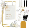 Wedding Sign Holder, Adjustable Welcome to Our Wedding Sign Stand W/Design Bundle & Leather Sign Hanging Straps, Heavy Duty Easel Stand for Sign, Wedding Seating Chart Stand, Easel for Display (Gold) by Furosa
