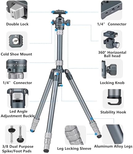 Camera Tripod Stand for Phone and Camera with 360° Ball Head Quick-Release Arca-Swiss Mount System for DSLR Camera Camcorder,Phone Max Load 17lb - Image 4