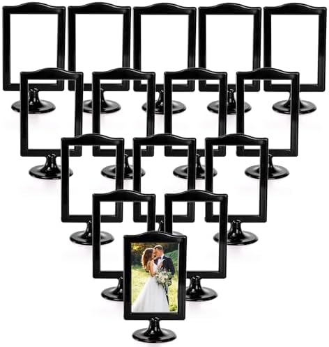 Lawei 10 Pack Double Sided Standing Picture Frames, 4x6 Inch Plastic Pedestal Photo Frame Bulk, Two Sided Vertical Picture Holder with Inserts & Base, Black Display Frame for Wedding Table Number Menu - Image 3