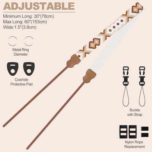 Universal Camera Strap - Camera Neck Strap, Adjustable Shoulder Straps Compatible with Canon, Fujifilm, Nikon, Olympus, Panasonic and other SLR and mirrorless cameras - Brown Beige White Weave - Image 4