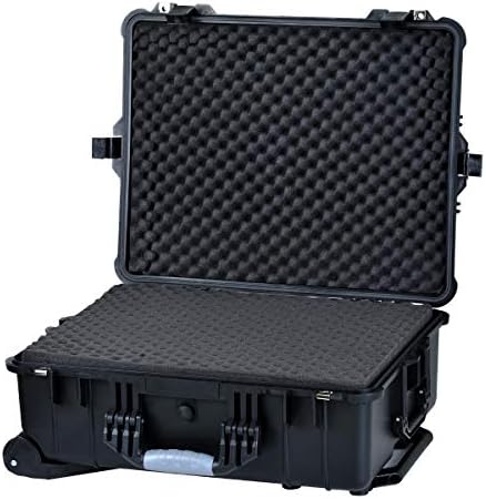 MEIJIA Portable Waterproof Protective Case, Hard Camera Case With Retractable Pull Handle And Rolling Wheels, Customizable Fit Foam Inserted, Elegant Black, 24.25 X19.41 X9.76 inche - Image 5