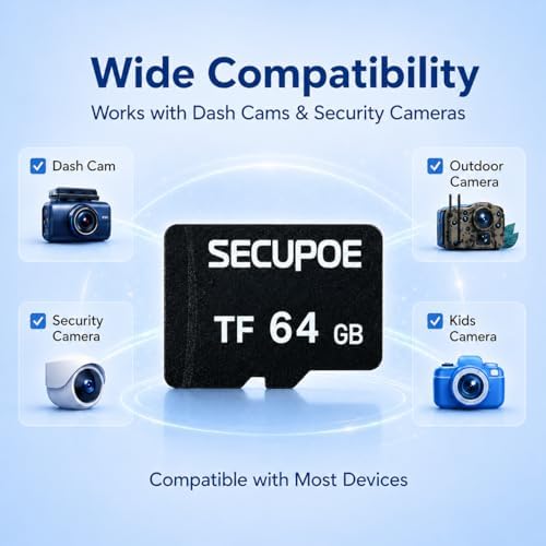 64GB TF Memory Card Class 10 FAT32 High Speed Reading/Writing for Security Camera Dash Cam 24/7 Recording,Black - Image 5
