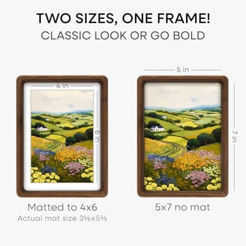 Homeforia 7x5 Picture Frame Brown Wood, Mortise & Tenon Dark Wooden 7 x 5 Photo Frames with Mat 4 x 6 for Wall or Tabletop, 7by5 Walnut Frame Matted to 4x6 inch Art, Tempered Glass, Wall Kit, Set of 1 - Image 4