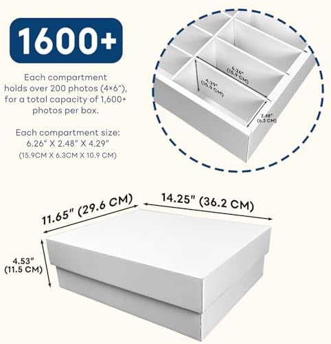 Photo Storage Box 4x6, Large Capacity Photo Boxes Storage with Dividers, Cardboard Photo Organizer and Storage Box with Lid - Image 2