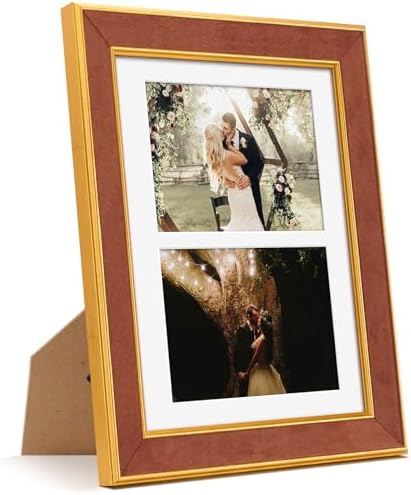Suede 8.5x11 Picture Frame Display 2 Opening 5x7 Double Picture Frames Collage Wall or Tabletop Decor with Mat,Multi Photo Frame for Plexiglass,Wall Decor,1Pack,Brown by AnoziebyProductsunder