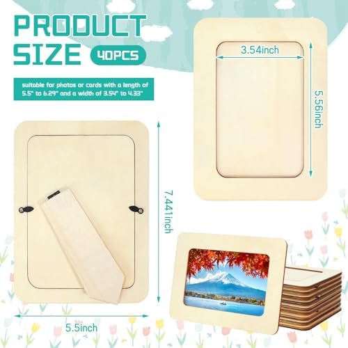 VOKOY 40 Pack Wooden Picture Frames for Crafts, 4" x 6" Photos DIY Wood Picture Frames,Unfinished Standing Photo Frames DIY Crafts Wood Decorate for Wedding Birthday Gifts - Image 2