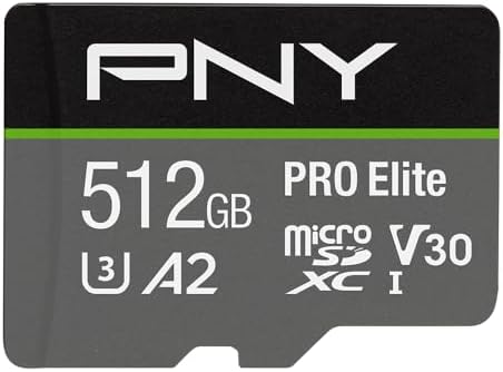 PNY 512GB PRO Elite C10 U3 V30 A2 microSDXC Flash Memory Card, 4K UHD by PNY