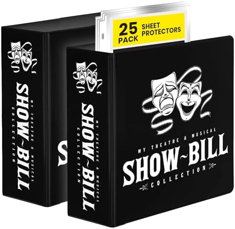 2 Pack of Show-Bill D-Ring Binder for Broadway & Theatre Showbills – Display Binder with 25 Sheet Protectors, Holds & Organizes Stage Collections, Fits 5.5” x 8.5” (Black) by RingBinder