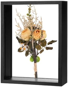 M METERXITY 1-Pack Dried Flower Frame, 6 x 8 Inch Double Acrylic Wooden Dried Flower Photo Floating Frame for Tabletop/DIY/Handicrafts [Black] by MMETERXITY