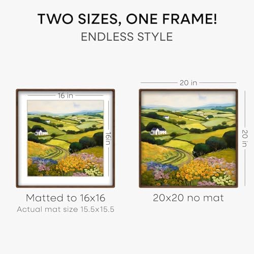 Homeforia 20x20 Mortise&Tenon Walnut Picture Frame, 16x16 Mat, Glass - Image 3