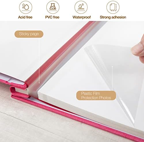 potricher Large Self Adhesive Photo Album 40 Pages, Linen cover, Rose Red - Image 4