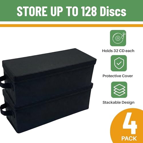 Evelots CD Storage Boxes, 4 Pack, Holds 128 Discs, Black - Image 2