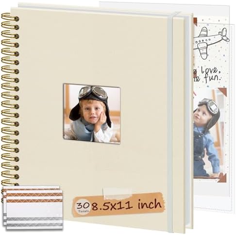 8.5x11 in Scrapbook Photo Album with Window, 30 Sleeves Beige by Hiwhy