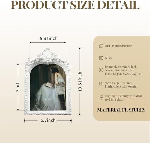 Cuspin 6x8 White Arched Picture Frame, Vintage Elegant Decorative Frame - Image 5