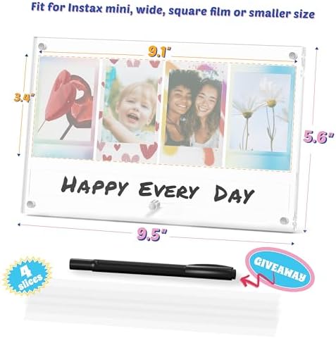 Instax Polaroid Photo Frame for Fujifilm Instax Mini/Square/Wide Films, Acrylic Magnetic Picture Frame with Message Panel, Desktop Photo Display Holder for 2x3 Photos, Gift for Family and Friends - Image 2
