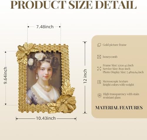 Cuspin Gold 8x10 Picture Frame Bee Floral Honeycomb Vintage Resin Frame - Image 5