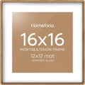 Homeforia 16x16 Mortise&Tenon Natural Oak Picture Frame, 12x12 Mat, Glass by Homeforia