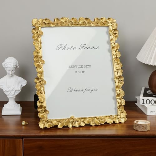 Cuspin 11x14 Picture Frame Gold Vintage Ornate Ginkgo Leaf Photo Frames - Image 3