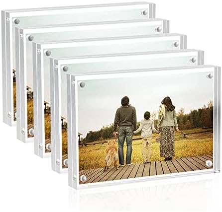 Sezanrpt 5 Pack Acrylic Picture Frames 2.5x3.5 inches, Clear Double Sided Magnetic Photo Block Frame,Desktop Frameless Picture Display Frames, Wallet Small Picture Frames 2x3 by Sezanrpt