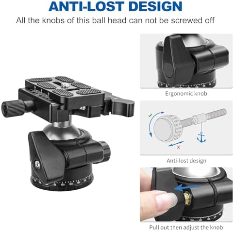CAVIX 36mm Tripod Ball Head with Lever Release, Low Profile Heavy Duty Ball Head Mount with Arca Swiss Quick Release Plate for Camera Tripod Monopod DSLR Camcorder Telescope,Max Load 33lb/15kg(H-36F) - Image 7
