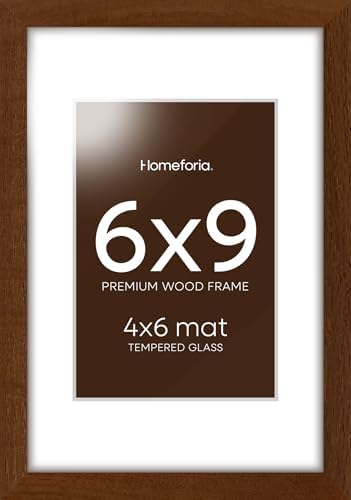 Homeforia 6x9 Brown Oak Picture Frame, High-End Wood, 4x6 Mat, Glass by Homeforia