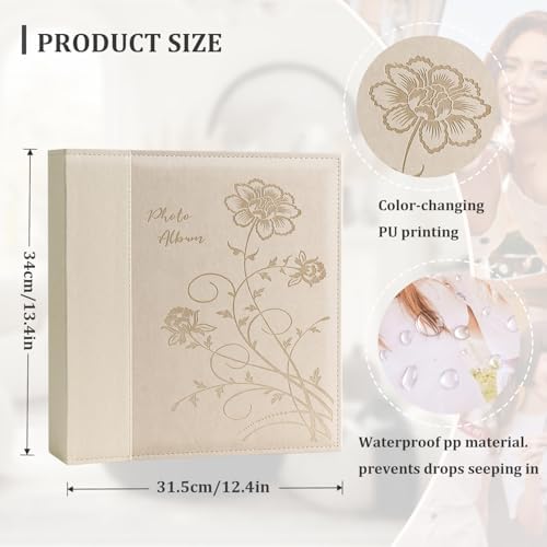 Artmag Photo Album 4x6 1000 Photos, Large Capacity Wedding Family Leather Cover Picture Albums Holds Horizontal and Vertical 4x6 photos with Black Pages(Beige) - Image 2