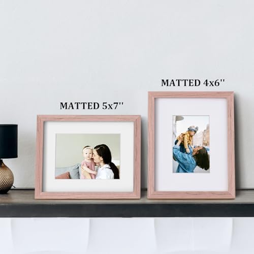 Egofine 8x10 Picture Frames Set of 4, Made of Solid Wood Covered by Plexiglass 4x6 and 5x7 with Mat or 8x10 without Mat, for Table Top Display and Wall Mounting Photo Frame Peach Pink - Image 5