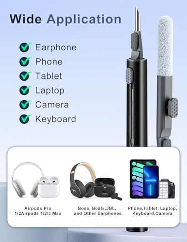Cleaner Kit for Airpods, Earbuds Cleaning kit for Airpods Pro 1 2 3, Phone Cleaner kit with Brush for Bluetooth Earbuds Cleaner, Wireless Earphones,iPhone,Laptop, Camera (Black) - Image 7