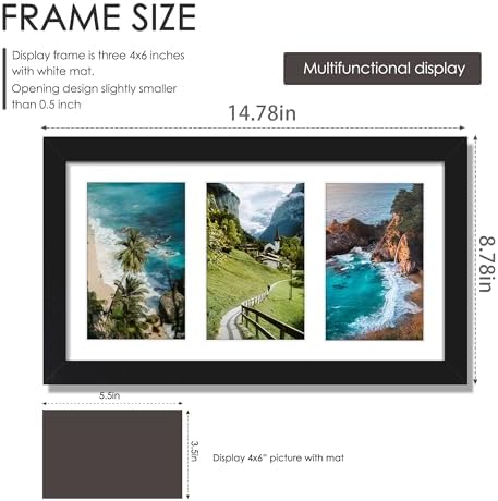 DUENPY 8x14 Collage Picture Frame Displays Three 4x6 inch Photos Black - Image 2