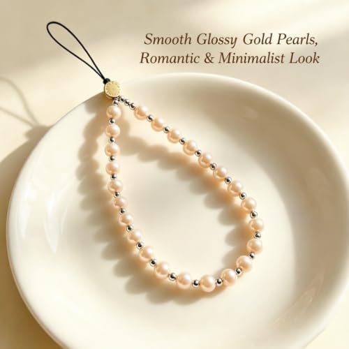 2 Pcs Phone Charm Beaded Strap Cute Cell Phone Wrist Straps String Accessories Hand Aesthetic Lanyard Wristlet Chain for iPhone 17 Pro 16 Camera AirPods Bags Keychains Women Girls Pearl Gold and Puple - Image 3