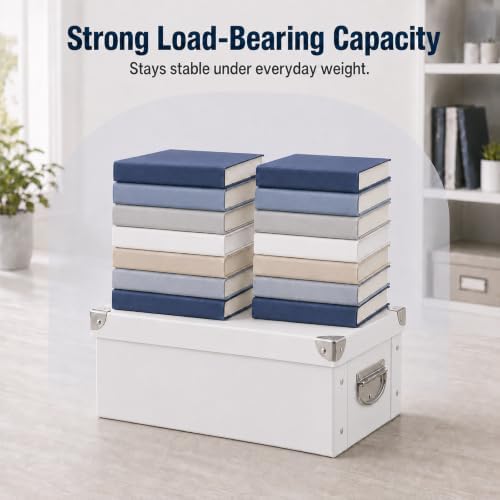 GUOZI Collapsible Storage Box, Decorative Memory Box with Lid & Metal Reinforced Corners, Cardboard File Bin with Handles, Organizer Gift Box for Keepsake Toy Photos Office Nursery Wardrobe Bookshelf - Image 5