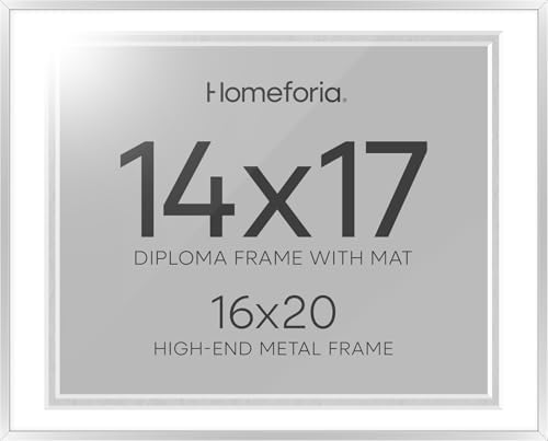 Homeforia 16x20 Silver Diploma Frame, High-End Metal, 14x17 Mat, Glass by Homeforia