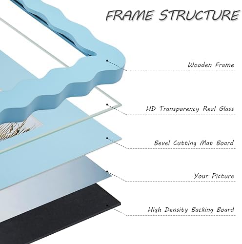 8x8 Blue Picture Frame with Mat for 6x6/4x4, Curved Wavy Edge Deco Wooden Real Glass, Vertical or Horizontal Display Photo Gallery Wall & Tabletop Frame - Image 6