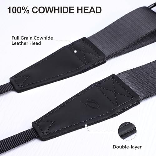 Padwa Lifestyle Black Adjustable Camera Strap - 1.5" Top Layer Cowhide Head Camera Straps for Photographers, Nylon Adjustable Neck Shoulder & Crossbody Strap Quick Release for All Cameras - Image 3