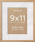 Homeforia 9x11 Natural Oak Picture Frame, High-End Wood, 6x8 Mat, Glass by Homeforia