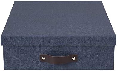 Bigso Oskar Canvas Fiberboard Document Letter Box - File Organizer Box for Important Paperwork - Document Storage with a Lid & Leather Handle - 3.3 in x 10.2 in x 13.8 in - Blue - Image 2