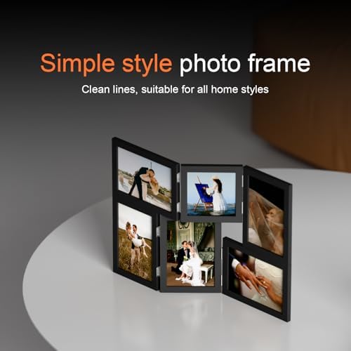 WARM&LOVE 6 Picture Frame, 4x6 & 4x4 Six Folding Hinged Photo Frames, Rustic Wood Desk Family Photo Collage Stand Vertical on Tabletop for Birthday Family Lover Gift (Black) - Image 4
