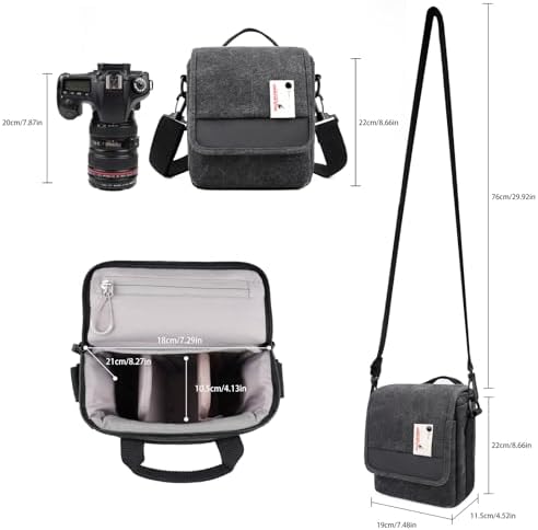 Besnfoto Mirrorless Camera Shoulder Bag Small Messenger Case Waist Bag Compatible for Canon (BlackH, Small) - Image 5