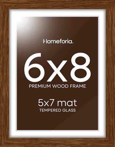 Homeforia 6x8 Brown Oak Picture Frame, High-End Wood, 5x7 Mat, Glass by Homeforia