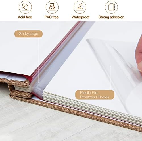 potricher Self Adhesive Photo Album 80 Pages, Linen cover,Khaki - Image 4