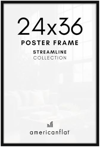 Americanflat 24x36 Poster Frame with Polished Plexiglass - Streamline Collection - Thin Border Picture Frame for Wall Display - Hanging Hardware Included - Black by Americanflat