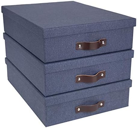 Bigso Oskar Canvas Fiberboard Document Letter Box - File Organizer Box for Important Paperwork - Document Storage with a Lid & Leather Handle - 3.3 in x 10.2 in x 13.8 in - Blue - Image 5