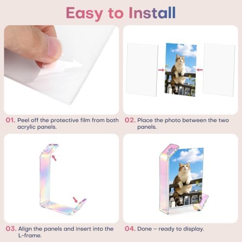 3.5x5inch L Shaped Acrylic Picture Frame, 2 Pack Double Sided Floating Photo Stand for Tabletop, Horizontal Vertical Display Holder Home Office Decor Family Wedding Anniversary, Iridescent - Image 5