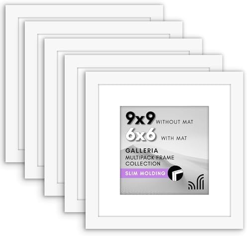 Americanflat 9x9 Picture Frame 5-Pack - Matted to 6x6 - White by Americanflat